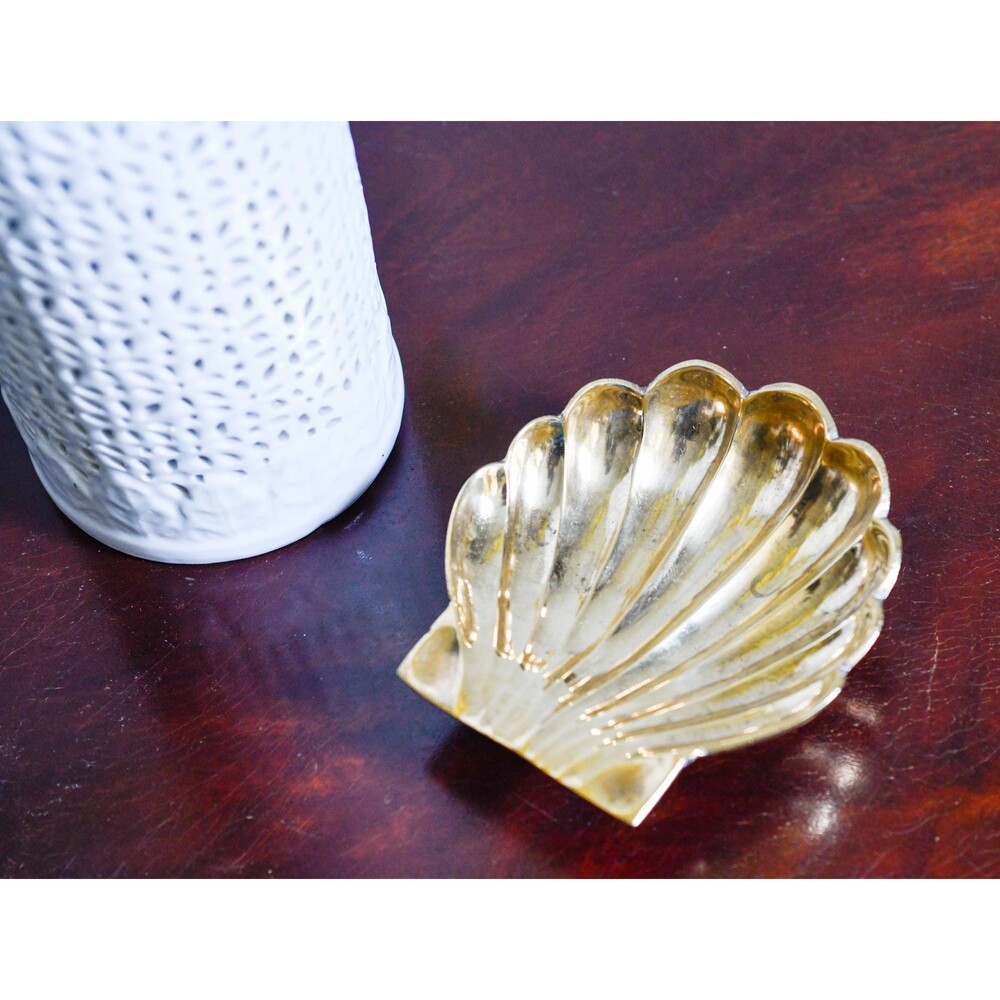 Vintage Brass Scallop Shell Trinket Dish Footed 4 Inch | Ring Dish Jewelry Tray